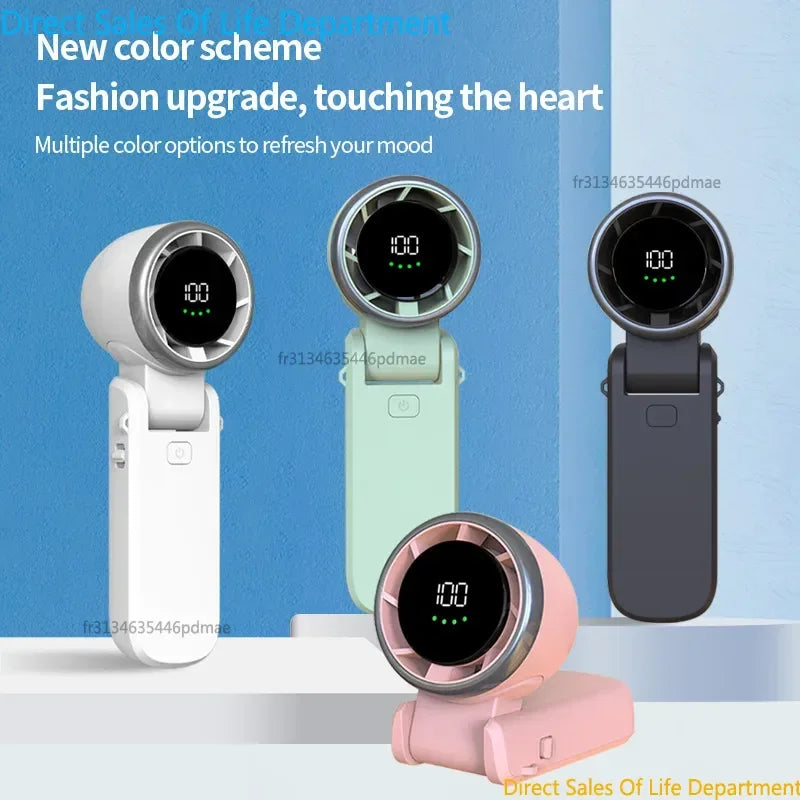 Mini Turbo Fan 2026 High Speed Powerful USB Rechargeable Handheld Fan with LED Display Adjustable 5 Speeds Portable Pocket Fan