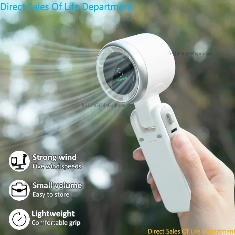 Mini Turbo Fan 2026 High Speed Powerful USB Rechargeable Handheld Fan with LED Display Adjustable 5 Speeds Portable Pocket Fan